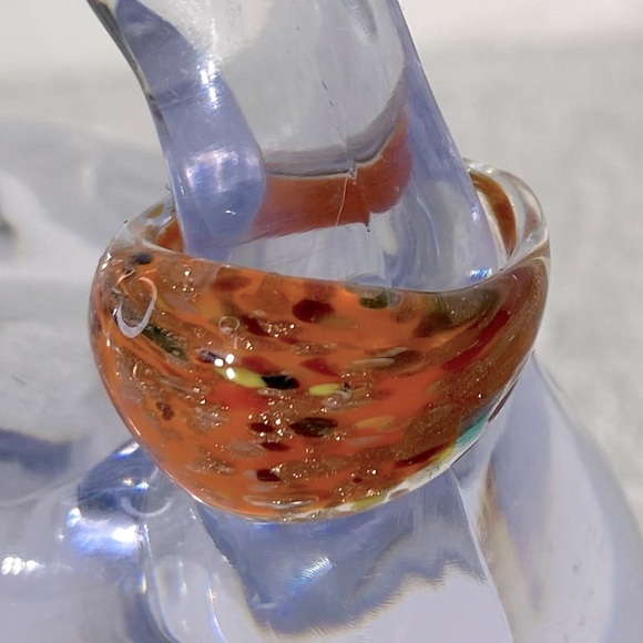 Vintage Art Glass Handmade Orange Gold Red Band Ring - Picture 4 of 11